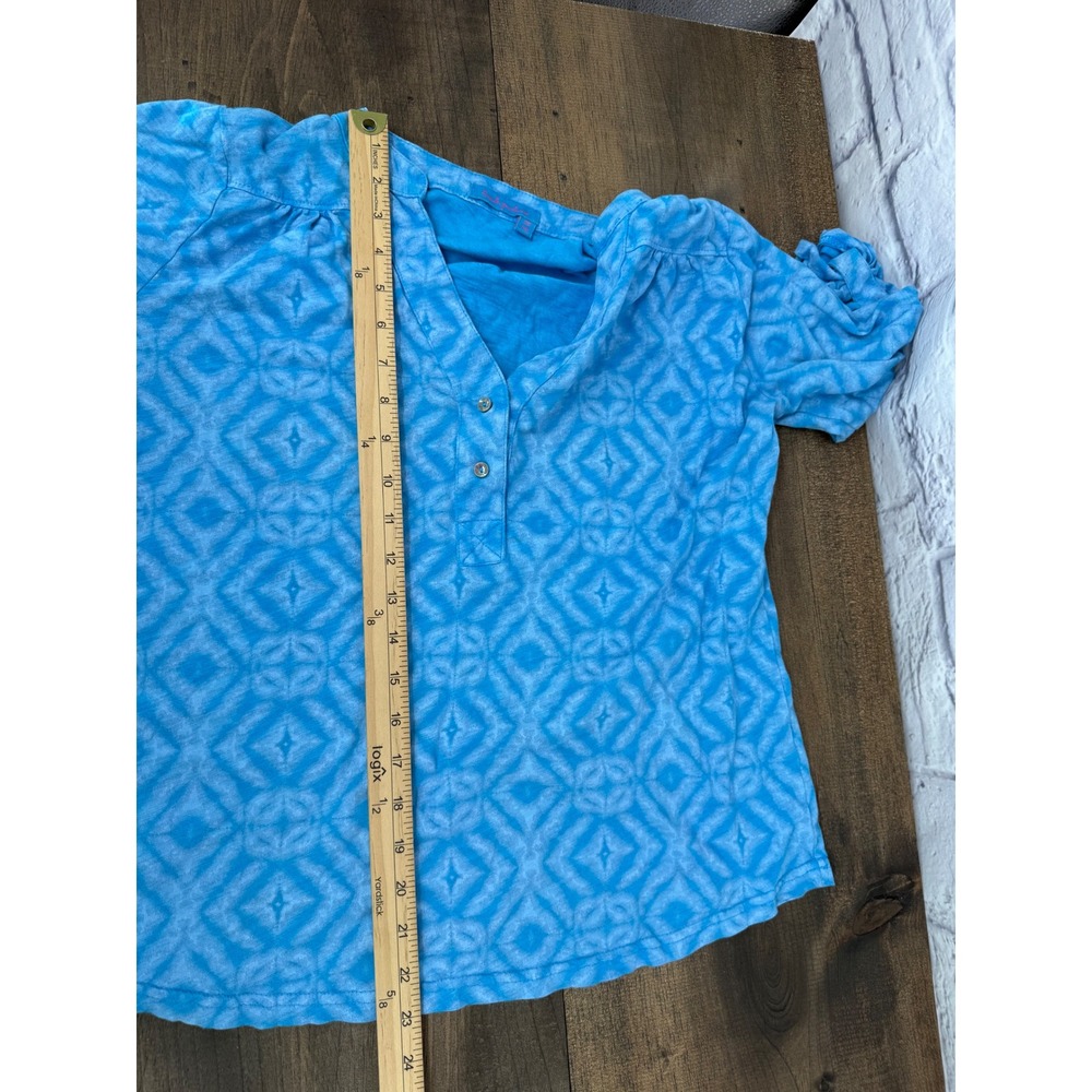Fresh Produce Blue Tie Dye Geometric Print Henley Top Women's Small Coastal Boho - Picture 9 of 9